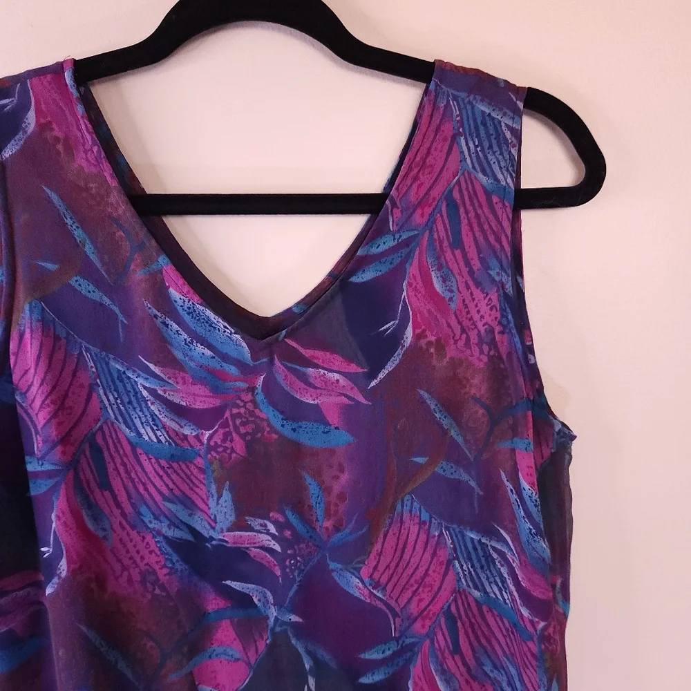 Robbie Bee Vintage Silk Shift Dress Botanical Pattern Sz 12 Vacation Resort - Picture 2 of 9